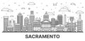 Outline Sacramento California city skyline with modern and historic buildings isolated on white. Vector illustration. Sacramento