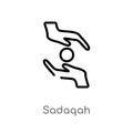 outline sadaqah vector icon. isolated black simple line element illustration from religion-2 concept. editable vector stroke