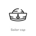 outline sailor cap vector icon. isolated black simple line element illustration from nautical concept. editable vector stroke