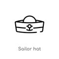 outline sailor hat vector icon. isolated black simple line element illustration from nautical concept. editable vector stroke