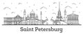 Outline Saint Petersburg Russia City Skyline with Historic Buildings Isolated on White