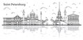 Outline Saint Petersburg Russia City Skyline with Historic Buildings and Reflections Isolated on White