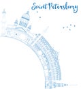 Outline Saint Petersburg skyline with blue landmarks