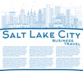 Outline Salt Lake City Skyline with Blue Buildings and Copy Space. Royalty Free Stock Photo