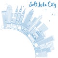 Outline Salt Lake City Skyline with Blue Buildings and Copy Space. Royalty Free Stock Photo