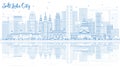 Outline Salt Lake City Skyline with Blue Buildings and Reflections. Royalty Free Stock Photo