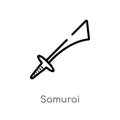 outline samurai vector icon. isolated black simple line element illustration from weapons concept. editable vector stroke samurai Royalty Free Stock Photo