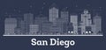 Outline San Diego California City Skyline with White Buildings Royalty Free Stock Photo