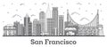 Outline San Francisco California City Skyline with Modern Buildings Isolated on White Royalty Free Stock Photo