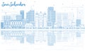 Outline San Salvador Skyline with Blue Buildings and Reflections