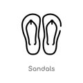outline sandals vector icon. isolated black simple line element illustration from asian concept. editable vector stroke sandals Royalty Free Stock Photo