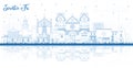 Outline Santa Fe New Mexico City Skyline with Blue Buildings and Reflections. Vector Illustration. Santa Fe USA Cityscape with Royalty Free Stock Photo