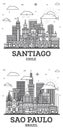 Outline Sao Paulo Brazil and Santiago Chile City Skyline set