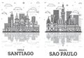 Outline Sao Paulo Brazil and Santiago Chile City Skyline set