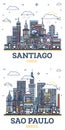Outline Sao Paulo Brazil and Santiago Chile City Skyline set