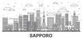 Outline Sapporo Japan city skyline with modern and historic buildings isolated on white. Sapporo cityscape with landmarks