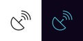 Outline satellite dish icon, with editable stroke. Satellite antenna with waves, sputnik broadcast signal. Satellite television