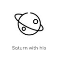 outline saturn with his ring vector icon. isolated black simple line element illustration from nature concept. editable vector
