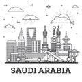 Outline Saudi Arabia City Skyline with Historic and Modern Buildings Isolated on White. Saudi Arabia Cityscape with Landmarks