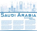 Outline Saudi Arabia Skyline with Blue Landmarks and Copy Space.
