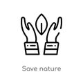 outline save nature vector icon. isolated black simple line element illustration from nature concept. editable vector stroke save