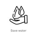 outline save water vector icon. isolated black simple line element illustration from ecology concept. editable vector stroke save