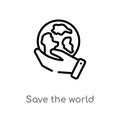 outline save the world vector icon. isolated black simple line element illustration from ecology concept. editable vector stroke