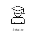 outline scholar vector icon. isolated black simple line element illustration from education concept. editable vector stroke
