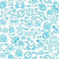 Outline seafood, sushi seamless vector pattern