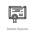 outline sealed diploma vector icon. isolated black simple line element illustration from education concept. editable vector stroke