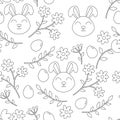 Outline seamless easter vector pattern, scandinavian style