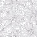 Outline seamless pattern with doodle flowers