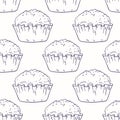 Outline seamless pattern with muffins