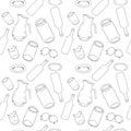 Outline seamless pattern with sorted glass garbage isolated on white