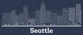 Outline Seattle Washington City Skyline with White Buildings Royalty Free Stock Photo