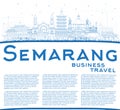 Outline Semarang Indonesia City Skyline with Blue Buildings and Copy Space