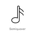 outline semiquaver vector icon. isolated black simple line element illustration from music and media concept. editable vector