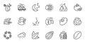 Outline set of Almond nut, Dirty water and Rainy weather line icons for web application. For design. Vector