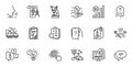 Outline set of Attached info, Time management and Like video line icons for web application. For design. Vector