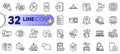Outline set of Chat bubble, Engineering team and Cloakroom line icons. For web app. Vector