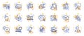 Outline set of Chemistry lab, 24h service and Attached info line icons for web app. Pictogram icon. Vector