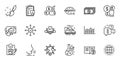 Outline set of Chemistry lab, Money currency and Help line icons for web application. For design. Vector