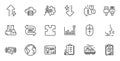 Outline set of Cogwheel dividers, Chemistry lab and Swipe up line icons for web application. For design. Vector