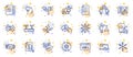Outline set of Cogwheel, Swipe up and Sunscreen line icons for web app. Pictogram icon. Vector