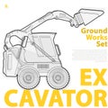 Outline set of construction machinery machines vehicles, excavator. Construction equipment for building. Royalty Free Stock Photo