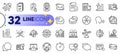 Outline set of Consumption growth, Talk bubble and Calculator alarm line icons. For web app. Vector