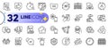 Outline set of Consumption growth, User info and Video conference line icons. For web app. Vector