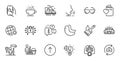 Outline set of Coronavirus lungs, Eyeglasses and Cleaning line icons for web application. For design. Vector