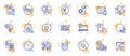 Outline set of Coronavirus spray, Medical vaccination and 360 degrees line icons for web app. Pictogram icon. Vector