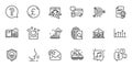 Outline set of Cyber attack, Winner and Musical note line icons for web application. For design. Vector